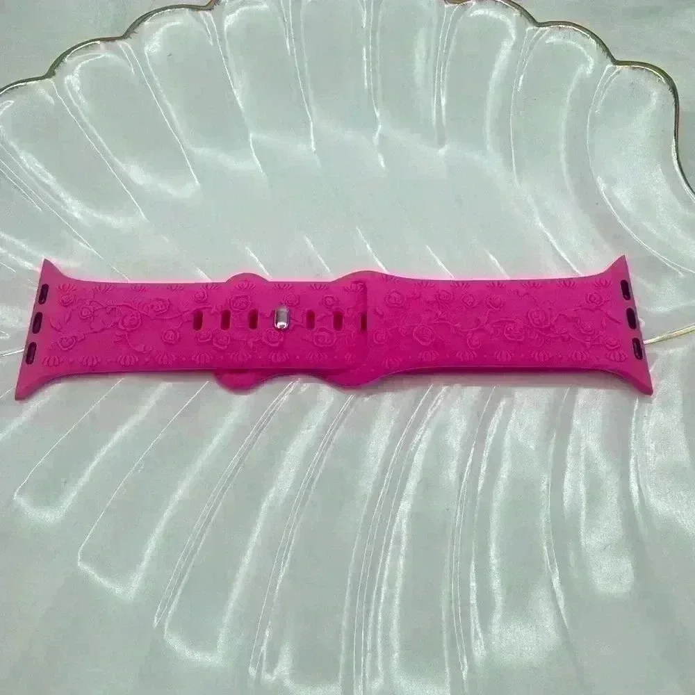 Floral Engraved Design Apple Watch Bands  38mm 40mm 41mm Hot Pink
